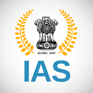 IAS Written in bold with our National Emblem above it and golden colour leaves on either sides